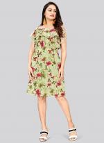 Georgette Mint Casual Wear Printed Readymade Short Dress